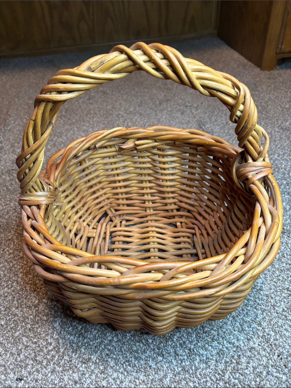 Woven Rattan Handled Basket - Natural Honey Brown